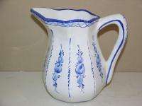 Blue + White Hand Painted Pitcher Made in Portugal  