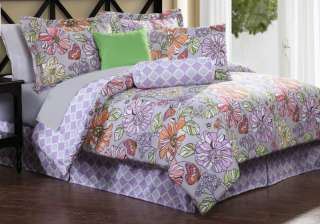 ELIZA Full 7pc Comforter Set Purple retro flower lilac  