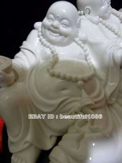 White Porcelain pairs laughing lying buddha wood base  