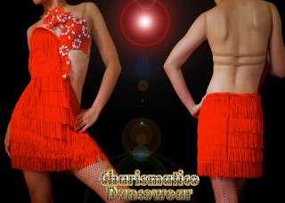   Custom RED SAMBA CHa CHA FRINGE Crystal salsa latin dance dress  