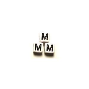  Plastic White Cube Alphabet Beads, Vertical Hole, 11mm 