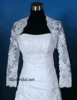 Long Sleeve Ivory Lace Wedding Bridal Bolero Jacket Shrug S, M, L #52 