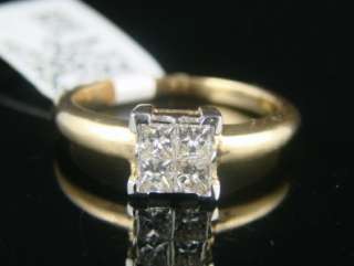 14K LADIES PRINCESS CUT QUAD ENGAGEMENT WEDDING DIAMOND RING 1/2 CT 