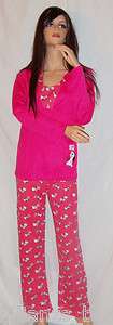 Womens Warm Winter Fleece Brush Lined Pajama PJ Set   Cute Puppy 