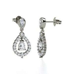  Kate Earrings, Pear White Sapphire 14K White Gold Earrings 