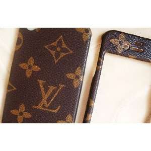  iPhone 4 Front & Back Case Cover Brown Print Leather 