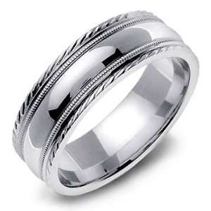    OVIDIUS 14K White Gold Twisted Rope Edge Wedding Band Ring Jewelry