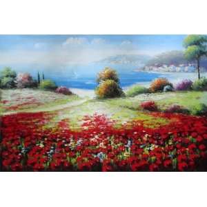  Mediterranean Seashore Poppies Oil Painting 24 x 36 inches 