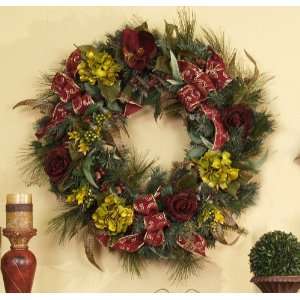  30 Grande Burgundy Rose Christmas Wreath