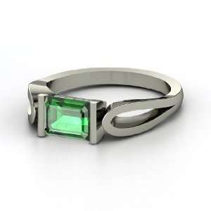  Loop de Loop Ring, Emerald Cut Emerald 14K White Gold Ring 