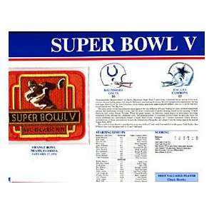  Super Bowl 5 Patch and Game Details Card Sports 