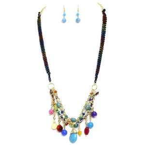  Threaded Necklace Set; 34L; Gold Metal Chain; Multicolor Threading 