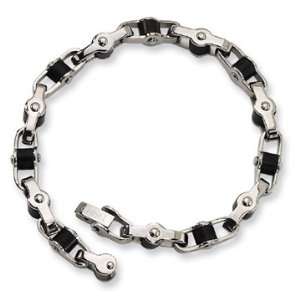  Stainless Steel Black Rubber Fold Over Bracelet Jewelry