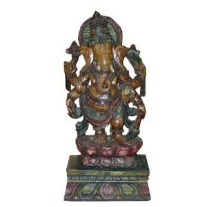  Sculpture Six Arms Wood Temple Carving India Statue 48 Home