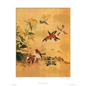  Japanese Flowers and Sparrows 19 x 24 Poster Print