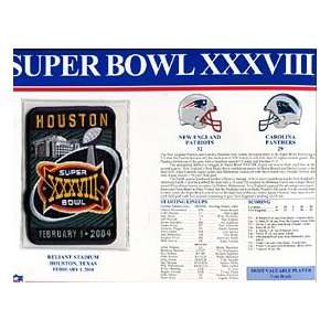  Super Bowl 38 Patch and Game Details Card 