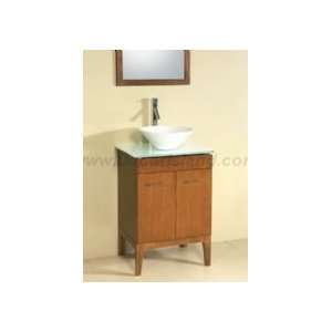   Vanity Set W/ Round Geometric Vessel Sink & Wood Framed Mirror Home