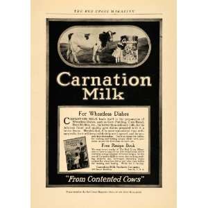 1918 Ad WWI Efforts Carnation Milk Wheatless Dishes   Original Print 