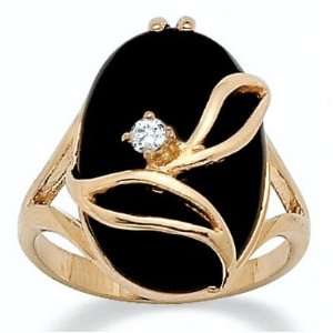   Jewelry 14k Gold Plated Oval Cut Onyx and Crystal Accent Ring Jewelry