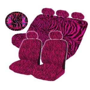 14 Pieces Hot Pink Zebra Low Back Front Seat Covers Steering Wheel and 