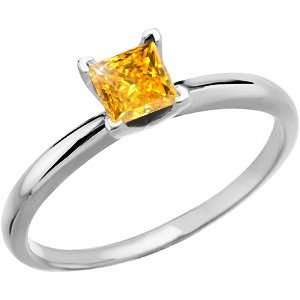   Ring with Fancy Orange Yellow Diamond 1/4 carat Princess cut Jewelry