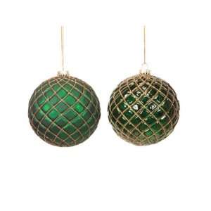 Pack of 6 Christmas Traditions Glittered Green Glass Ball Ornaments 5 