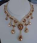   Bold VINTAGE style 55 carats Dripping Champagne cz PEAR DROPS Necklace