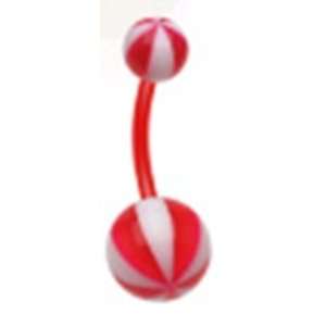  Red and White Uv Beach Ball Striped Bioflex Belly Button 