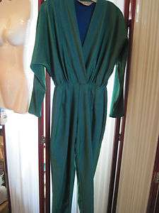 80s .OH MY GAWD 2 Pc VINTAGE EMERALD GREEN JUMPSUIT & JACKET.Med 
