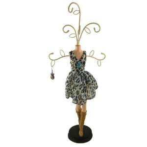  Leopard Print Doll Jewelry Stand Black & Blue 17 Inches 