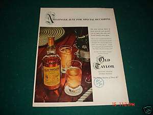 1953 Old Taylor Bourbon Whiskey 100 Proof Special O Ad  