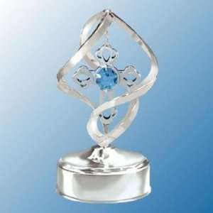  Chrome Spiral Cross Music Box   Blue Swarovski Crystal 