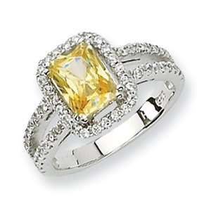  Sterling Silver CZ Canary Square Ring Jewelry