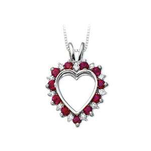  10K White Gold 0.06 ct. Diamond with Alternating 3/4 ct. Ruby Heart 