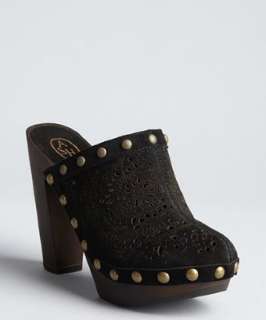 Ash black cutout suede Spicy platform wooden clogs   up to 