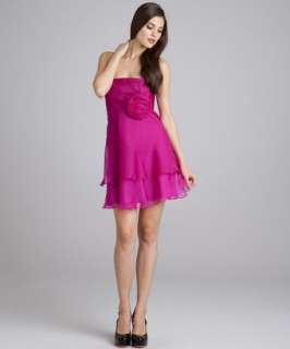 Badgley Mischka Platinum Label fuchsia organza rosette strapless dress 