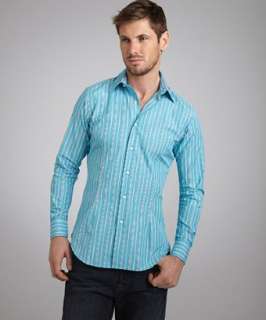 Etro turquoise bar striped Alex slim fit dress shirt   up to 