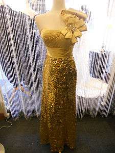 Prom Dress Formal Long TONY BOWLS Gold Sequin  