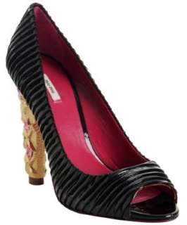 Miu Miu black pleated leather jeweled heel pumps   