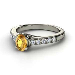   Boulevard Ring, Oval Citrine 14K White Gold Ring with Diamond Jewelry