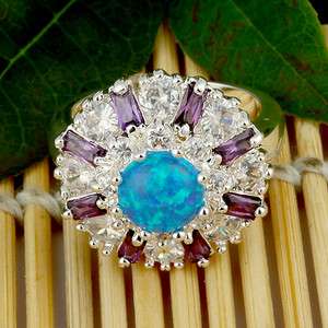 Blue Opal Amethyst White Topaz Jewelry Gemstone Silver Ring Size sz #8 