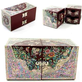   Pearl Inlay Lacquer Wood Jewelry Keepsake Trinket Decorative Box Chest