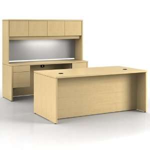   & Credenza Set, Natural Maple Laminate, Stainless