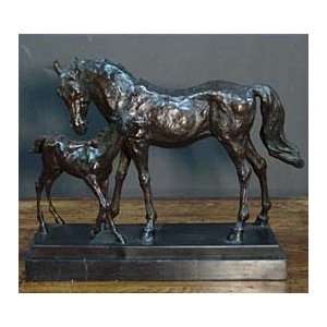  Bronze Mare with Foal on Marble Base