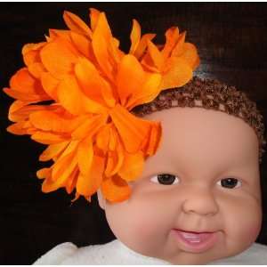 Tanday Orange Crochet Elastic Baby Girl & Toddler Flower Headband Mum.