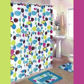   SET 2 Bath Mat/Rugs+Fabric Shower Curtain+Fabric Covered Rings  