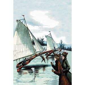  Vintage Art Ice Sailing Mishap   04178 1