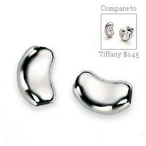    Platinum Sterling Silver Designer Kidney Bean Earrings Jewelry