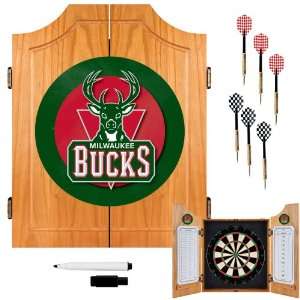  NBA Milwaukee Bucks Wood Dart Cabinet Set Sports 
