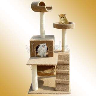 Light Brown Black Light Beige Cat Tree House Condo Scratcher Furniture 